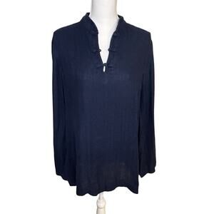 Lauren Ralph Lauren navy 100% linen asian inspired long sleeve tunic size L